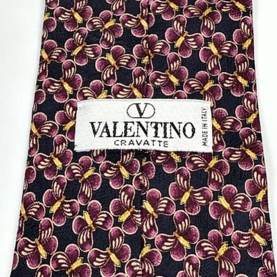 Valentino Cravatte 100% Silk Tie Mens Black Purple Gold Floral Geometric Italy - Thumbnail 4