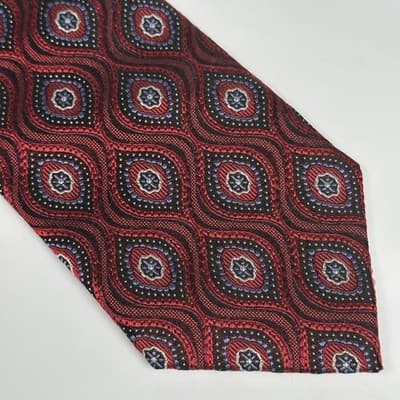 NEW Nordstrom Mens 100% Silk Tie Red Black Geometric Pattern Necktie Classic - Thumbnail 4