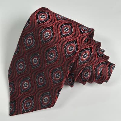NEW Nordstrom Mens 100% Silk Tie Red Black Geometric Pattern Necktie Classic - Thumbnail 3