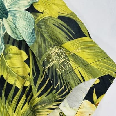 Tommy Bahama Hawaiian 100% Silk Shirt Mens XL Black Green Floral Island Camp - Thumbnail 3