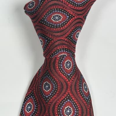 NEW Nordstrom Mens 100% Silk Tie Red Black Geometric Pattern Necktie Classic - Thumbnail 2
