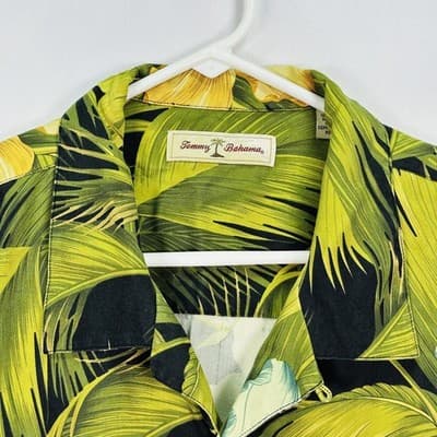 Tommy Bahama Hawaiian 100% Silk Shirt Mens XL Black Green Floral Island Camp - Thumbnail 5