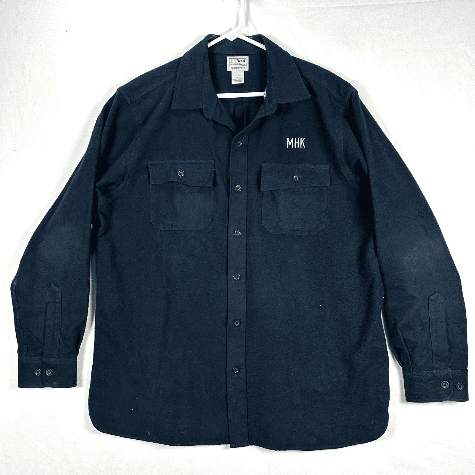 L.L. Bean Chamois Flannel Shirt Mens Large Navy Button Front Monogram Workwear - Image 1