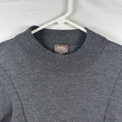 Neiman Marcus Sweater Mens XL Gray 100% Merino Wool Crewneck Pullover Italy Knit - Thumbnail 3