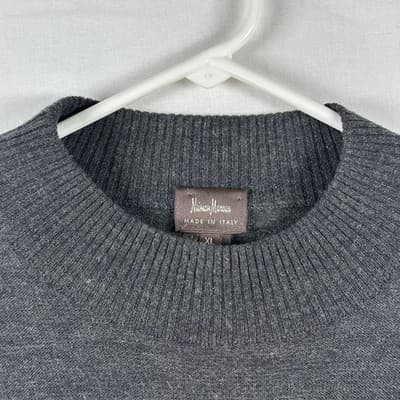 Neiman Marcus Sweater Mens XL Gray 100% Merino Wool Crewneck Pullover Italy Knit - Thumbnail 4
