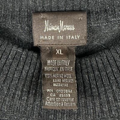 Neiman Marcus Sweater Mens XL Gray 100% Merino Wool Crewneck Pullover Italy Knit - Thumbnail 5