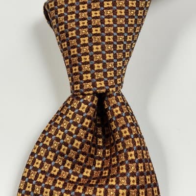 Paul Stuart 100% Silk Tie Mens Brown Gold Geometric Woven Classic Necktie Dress - Image 1