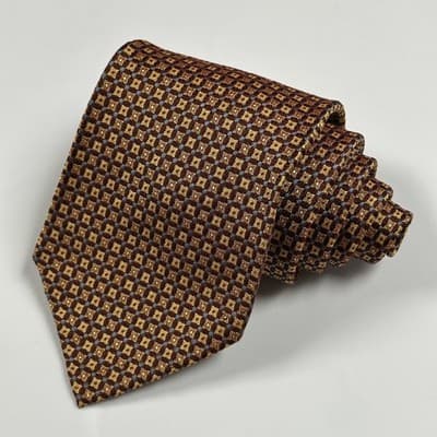Paul Stuart 100% Silk Tie Mens Brown Gold Geometric Woven Classic Necktie Dress - Thumbnail 2