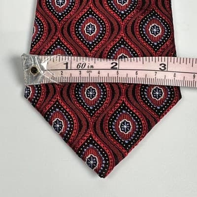 NEW Nordstrom Mens 100% Silk Tie Red Black Geometric Pattern Necktie Classic - Thumbnail 9
