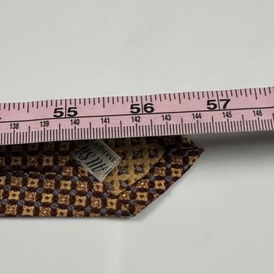 Paul Stuart 100% Silk Tie Mens Brown Gold Geometric Woven Classic Necktie Dress - Thumbnail 7