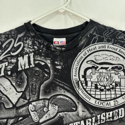 Vintage Union Detroit Local 25 Bayside Insulators Shirt Men Large Black AOP USA - Thumbnail 4