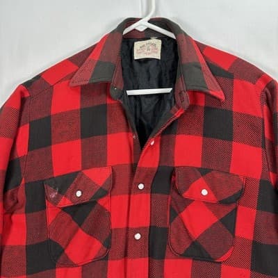 Mr Leggs Buffalo Plaid Jacket Mens Medium Tall Red Black Quilt Lined Vintage 70s - Thumbnail 4