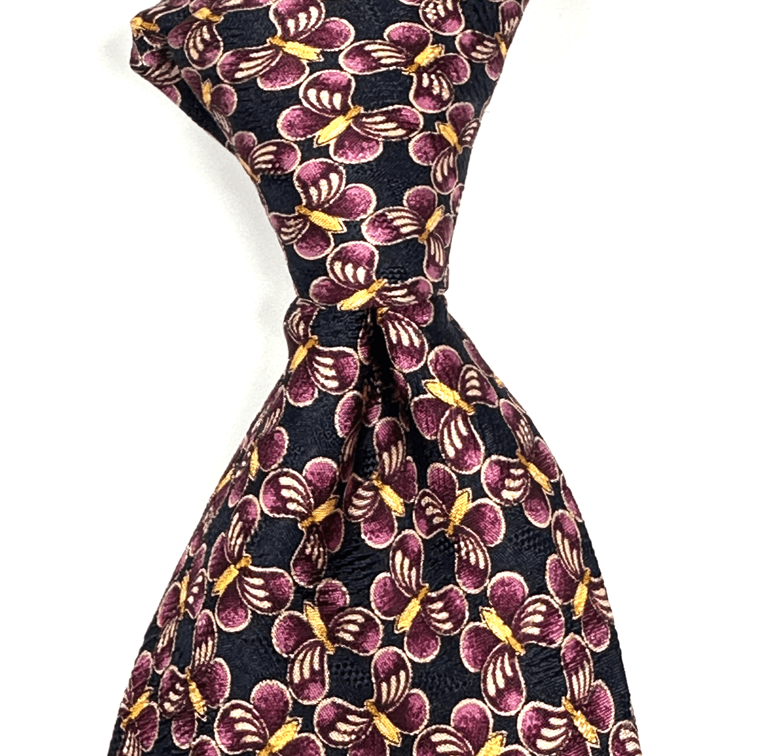 Valentino Cravatte 100% Silk Tie Mens Black Purple Gold Floral Geometric Italy - Image 1