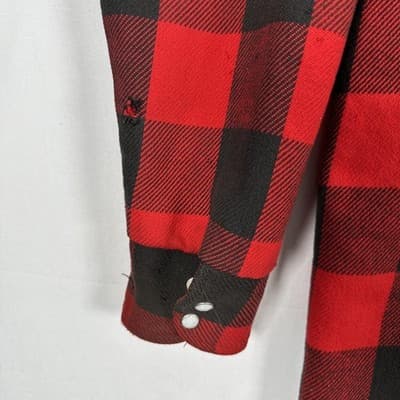 Mr Leggs Buffalo Plaid Jacket Mens Medium Tall Red Black Quilt Lined Vintage 70s - Thumbnail 7
