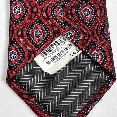 NEW Nordstrom Mens 100% Silk Tie Red Black Geometric Pattern Necktie Classic - Thumbnail 6