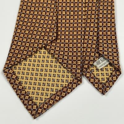 Paul Stuart 100% Silk Tie Mens Brown Gold Geometric Woven Classic Necktie Dress - Thumbnail 5