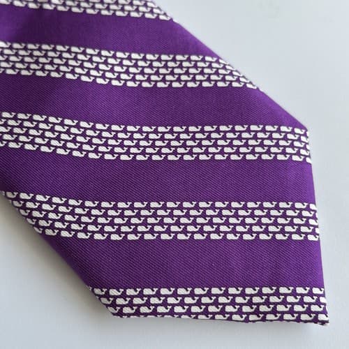 NEW Vineyard Vines 100% Silk Tie Purple Whale Repp Striped Made USA 3.25 x 59.5 - Thumbnail 3