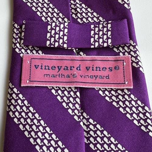 NEW Vineyard Vines 100% Silk Tie Purple Whale Repp Striped Made USA 3.25 x 59.5 - Thumbnail 6