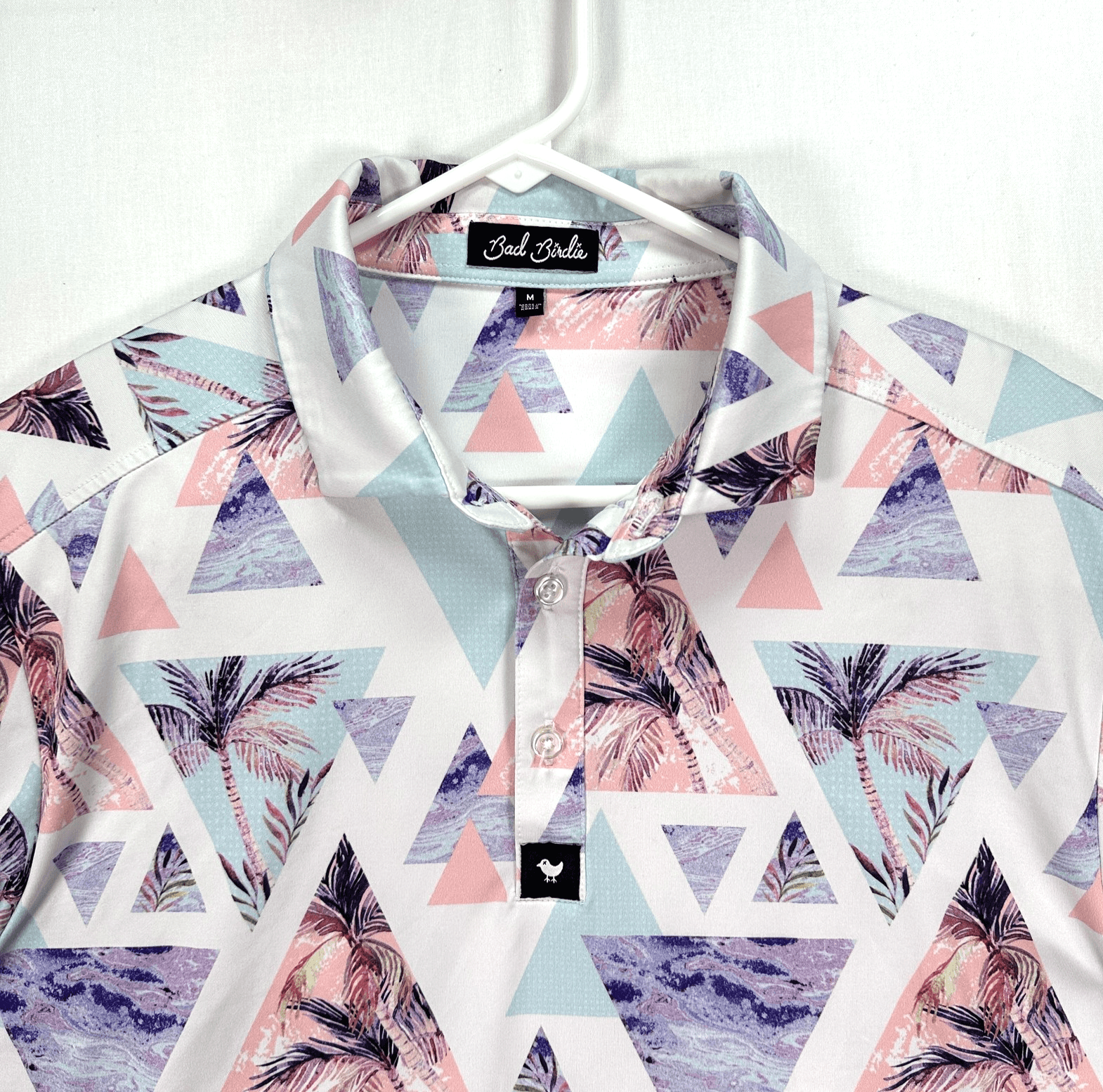 Bad Birdie Cali Golf Polo Shirt Mens Medium Pastel Geometric Palm Stretch S/S - Thumbnail 2