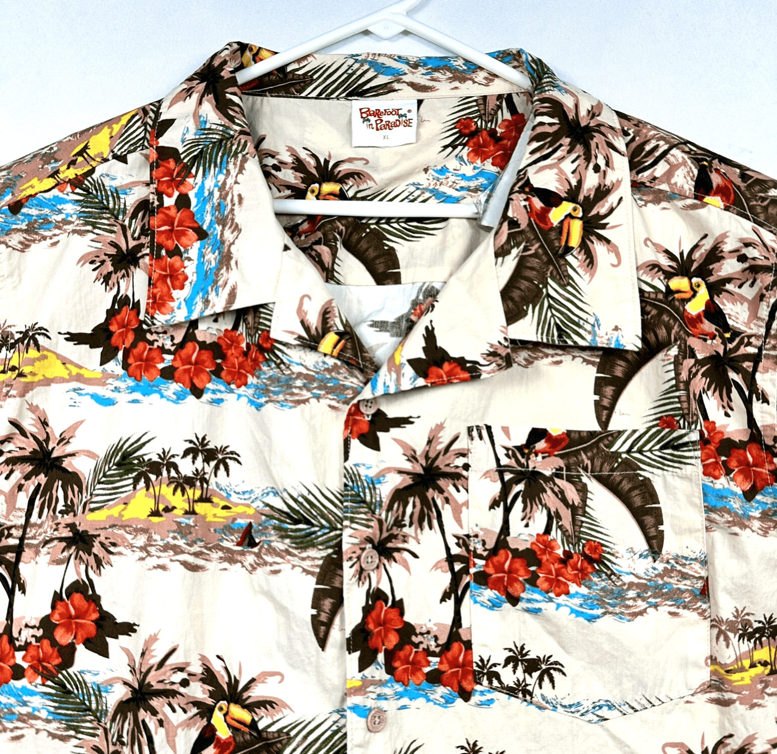 Barefoot in Paradise Hawaiian Shirt Mens XL Multicolor Island Aloha Palm Vintage - Image 1
