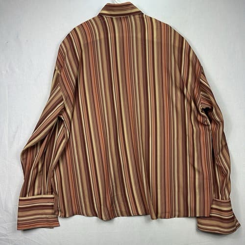 Monzini Collection Mens 3X Shirt Orange Multicolor Striped French Cuffs Vintage - Thumbnail 2