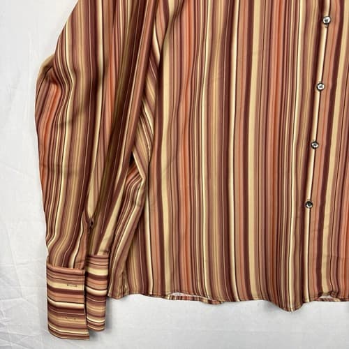 Monzini Collection Mens 3X Shirt Orange Multicolor Striped French Cuffs Vintage - Thumbnail 4