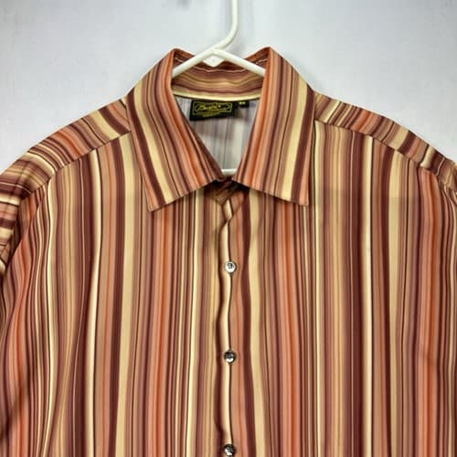 Monzini Collection Mens 3X Shirt Orange Multicolor Striped French Cuffs Vintage - Thumbnail 5