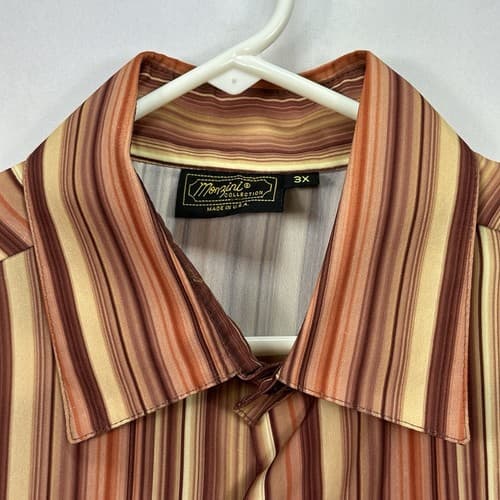 Monzini Collection Mens 3X Shirt Orange Multicolor Striped French Cuffs Vintage - Thumbnail 6