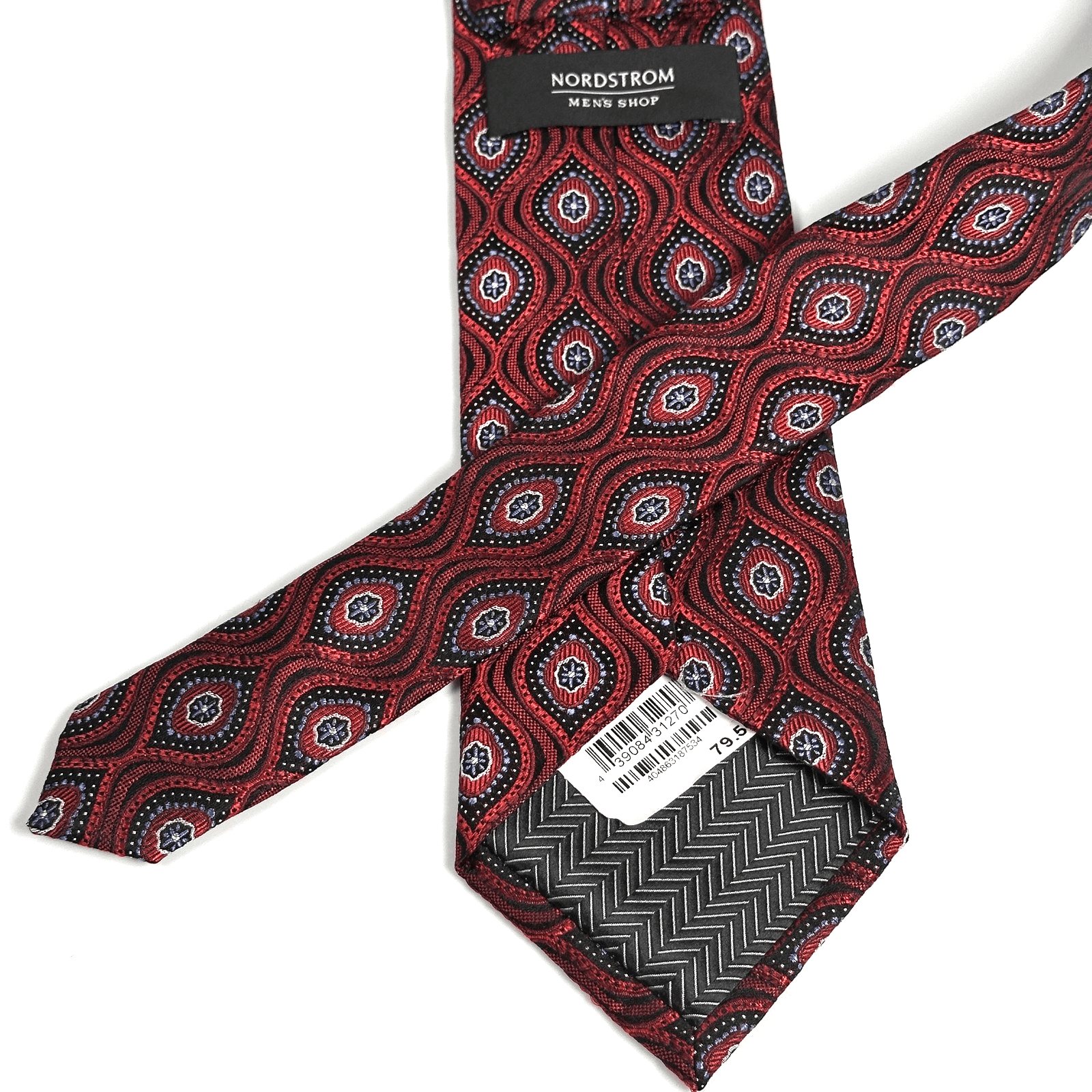 NEW Nordstrom Mens 100% Silk Tie Red Black Geometric Pattern Necktie Classic - Image 1