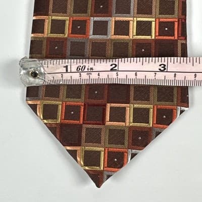 Bergamo New York Tie Mens Brown Geometric Squares Classic Handmade Necktie - Thumbnail 6
