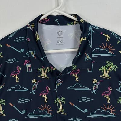 Chubbies Neon Lights Golf Polo Shirt Mens 2XL Navy Hawaiian Performance Stretch - Thumbnail 2