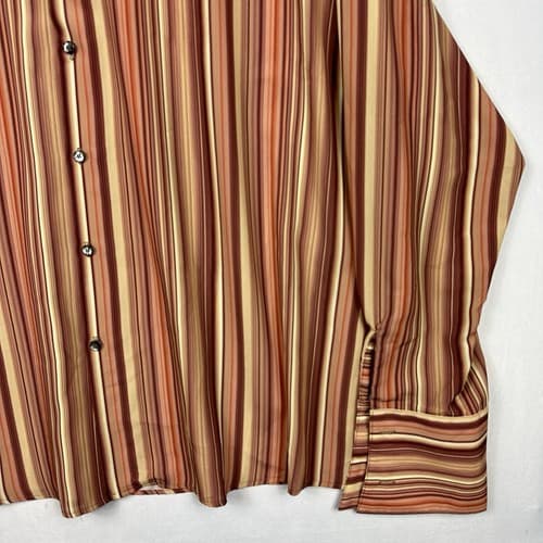 Monzini Collection Mens 3X Shirt Orange Multicolor Striped French Cuffs Vintage - Thumbnail 3