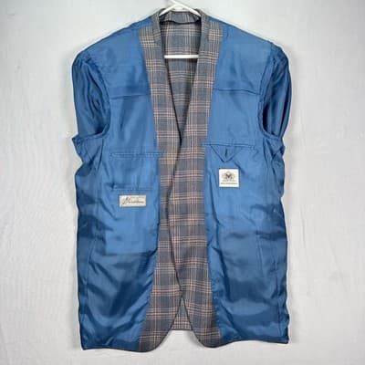 Maus Hoffman Blazer Mens 46 T Tall Gray Windowpane Plaid Silk Wool Sport Coat - Thumbnail 5