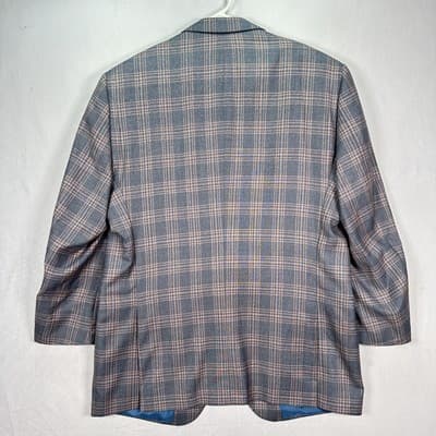 Maus Hoffman Blazer Mens 46 T Tall Gray Windowpane Plaid Silk Wool Sport Coat - Thumbnail 3