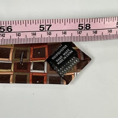 Bergamo New York Tie Mens Brown Geometric Squares Classic Handmade Necktie - Thumbnail 7