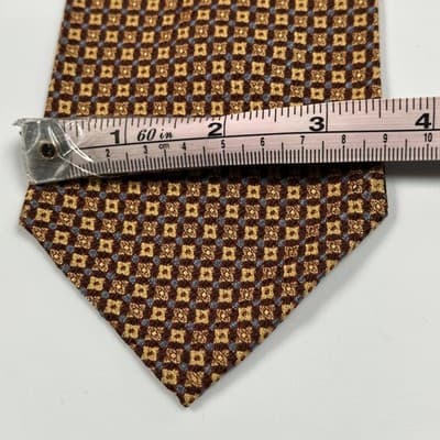 Paul Stuart 100% Silk Tie Mens Brown Gold Geometric Woven Classic Necktie Dress - Thumbnail 6