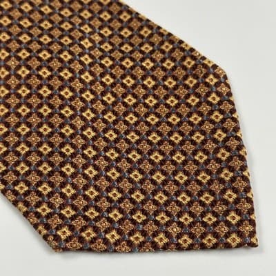 Paul Stuart 100% Silk Tie Mens Brown Gold Geometric Woven Classic Necktie Dress - Thumbnail 3