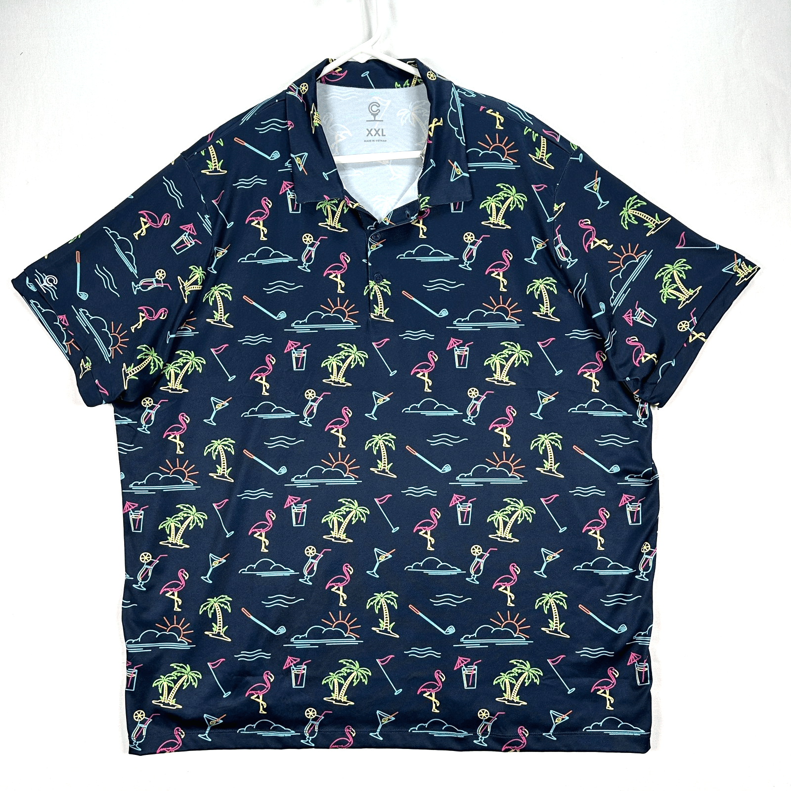 Chubbies Neon Lights Golf Polo Shirt Mens 2XL Navy Hawaiian Performance Stretch - Image 1