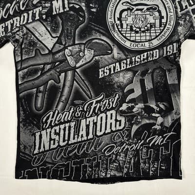 Vintage Union Detroit Local 25 Bayside Insulators Shirt Men Large Black AOP USA - Thumbnail 3