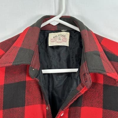 Mr Leggs Buffalo Plaid Jacket Mens Medium Tall Red Black Quilt Lined Vintage 70s - Thumbnail 5