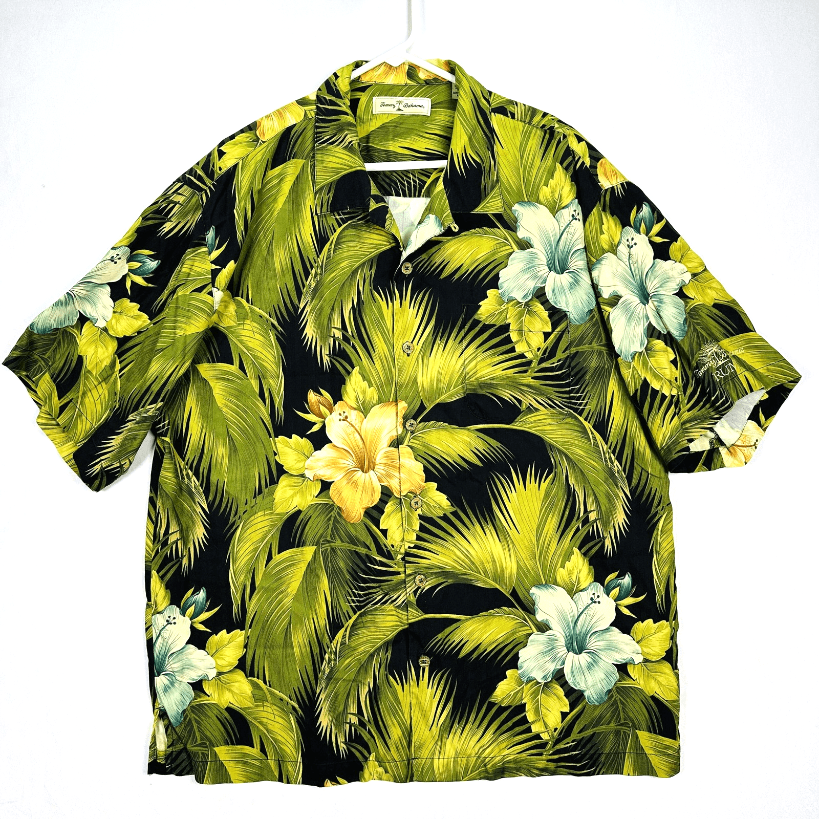 Tommy Bahama Hawaiian 100% Silk Shirt Mens XL Black Green Floral Island Camp - Image 1