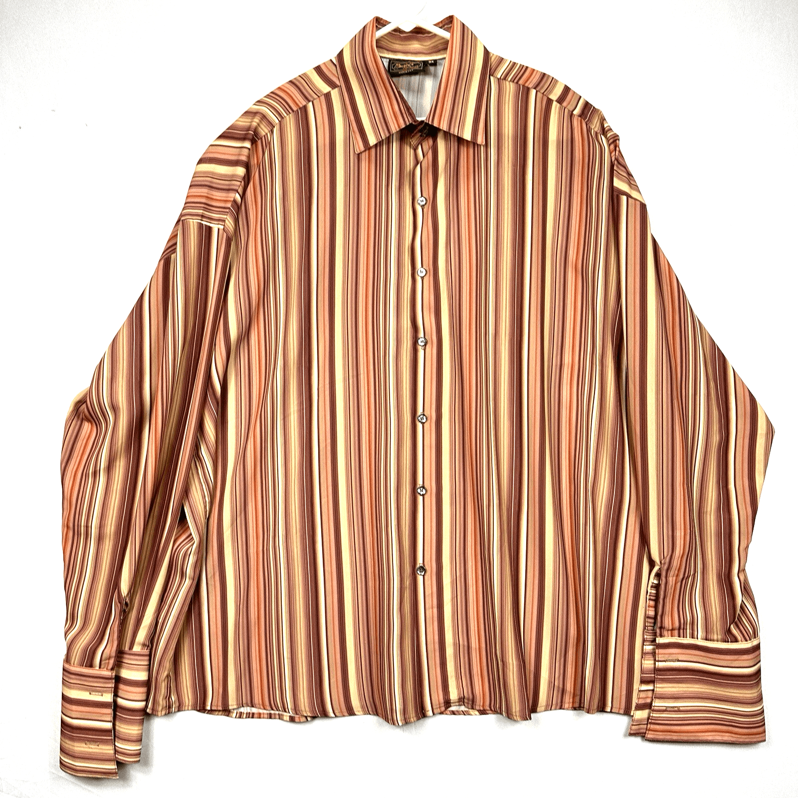 Monzini Collection Mens 3X Shirt Orange Multicolor Striped French Cuffs Vintage - Image 1