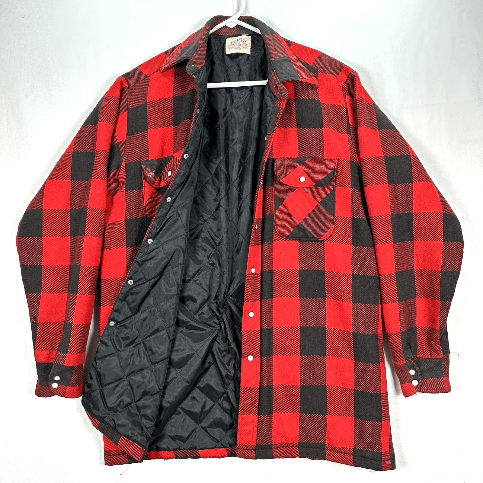 Mr Leggs Buffalo Plaid Jacket Mens Medium Tall Red Black Quilt Lined Vintage 70s - Thumbnail 2