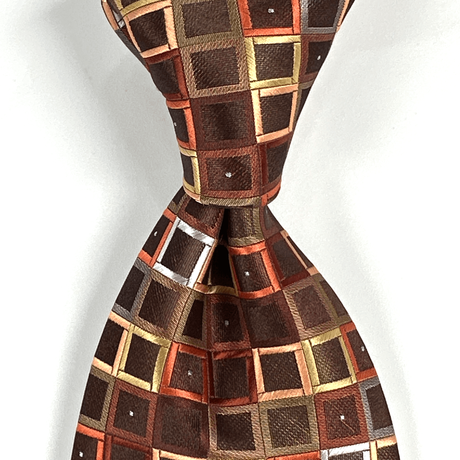 Bergamo New York Tie Mens Brown Geometric Squares Classic Handmade Necktie - Image 1