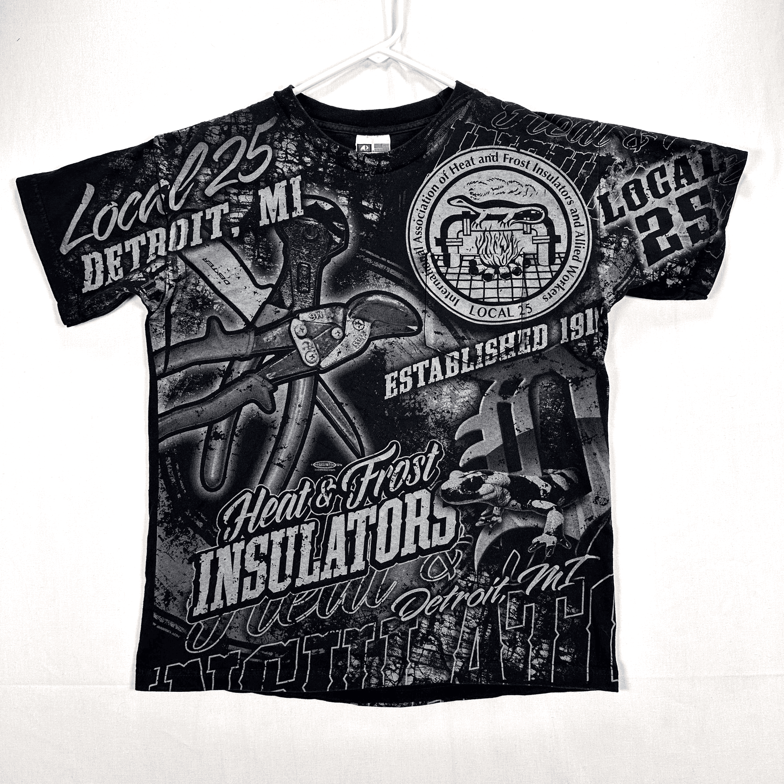 Vintage Union Detroit Local 25 Bayside Insulators Shirt Men Large Black AOP USA - Image 1