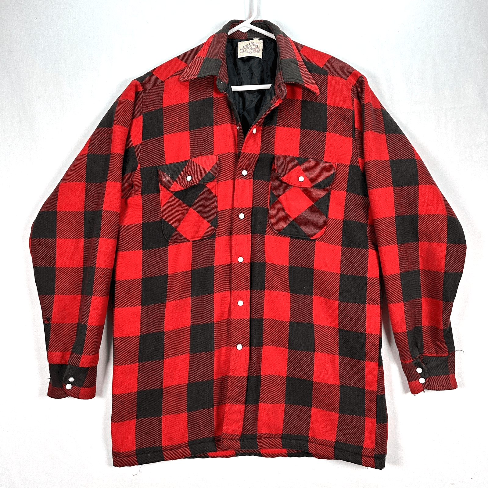 Mr Leggs Buffalo Plaid Jacket Mens Medium Tall Red Black Quilt Lined Vintage 70s - Image 1