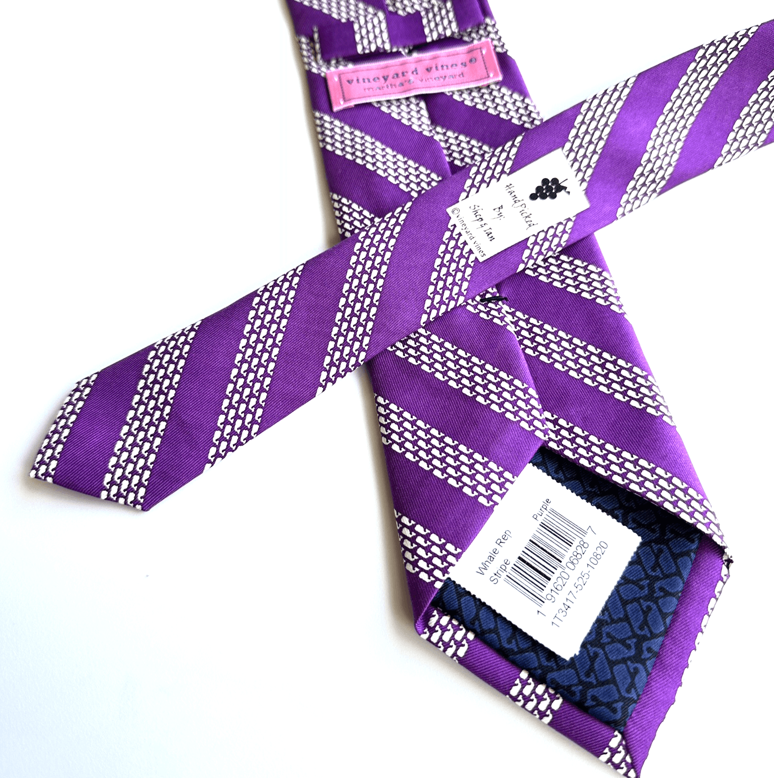 NEW Vineyard Vines 100% Silk Tie Purple Whale Repp Striped Made USA 3.25 x 59.5 - Image 1