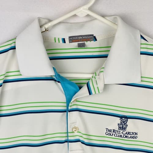 Peter Millar Summer Comfort Polo Lot (2) Mens Large Striped Shirt Ritz Carlton - Thumbnail 2
