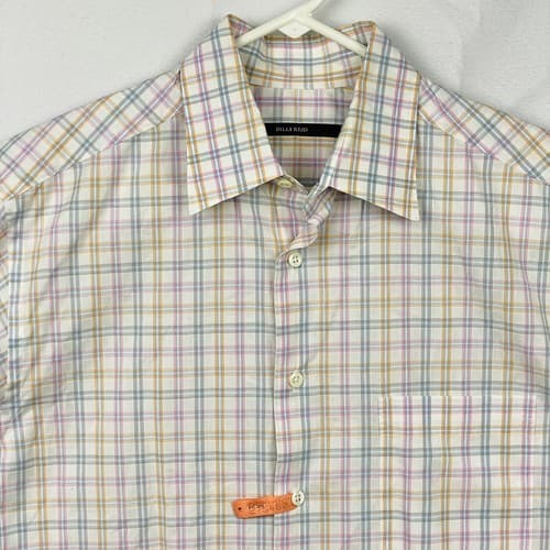Billy Reid Mens Large Shirt Button up Long Sleeve White Multicolor Plaid Italy - Thumbnail 8