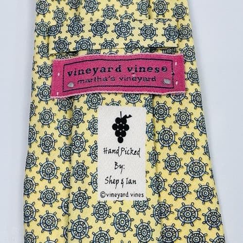 VINEYARD VINES Boat Steering Wheel Mens 100% Silk Tie Yellow AOP Hand Made USA - Thumbnail 2
